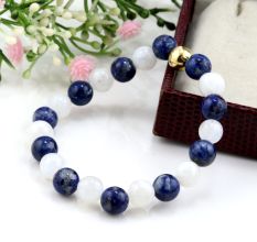 Lapis & Rainbow beaded bracelet, with Metal bead, Adjustable bracelet